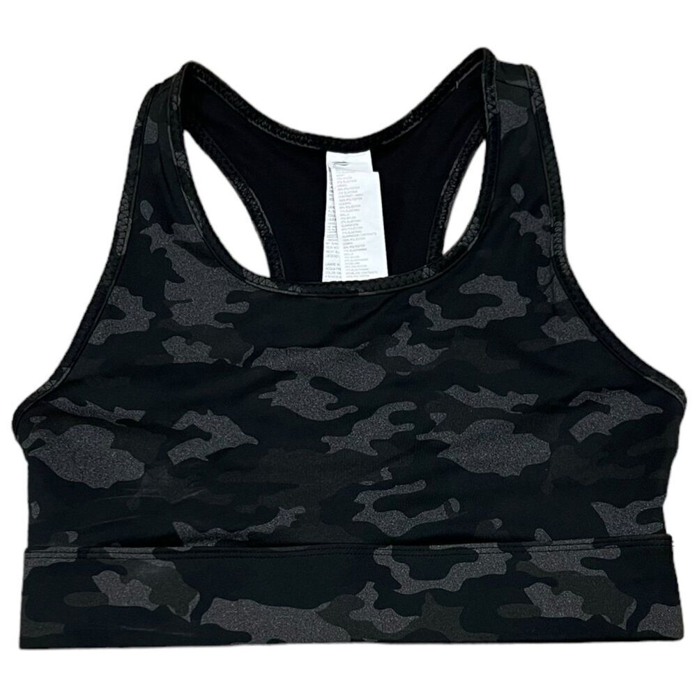 Fabletics Black Camo On-The-Go Medium Impact Sports Bra S